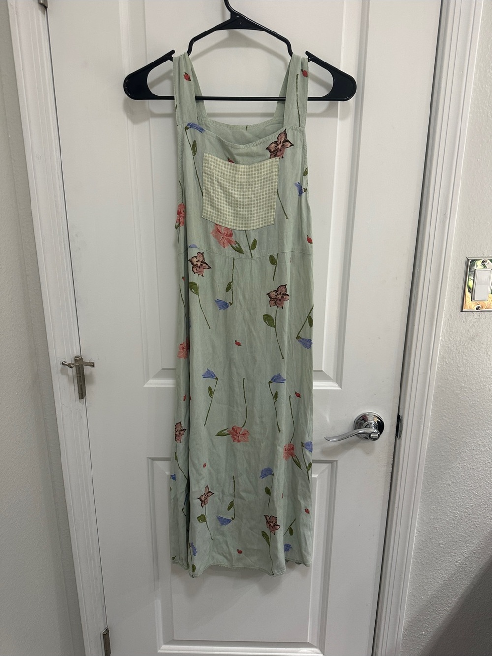 Size S cottagecore vintage sage floral gingham sleeveless fairy midi dress